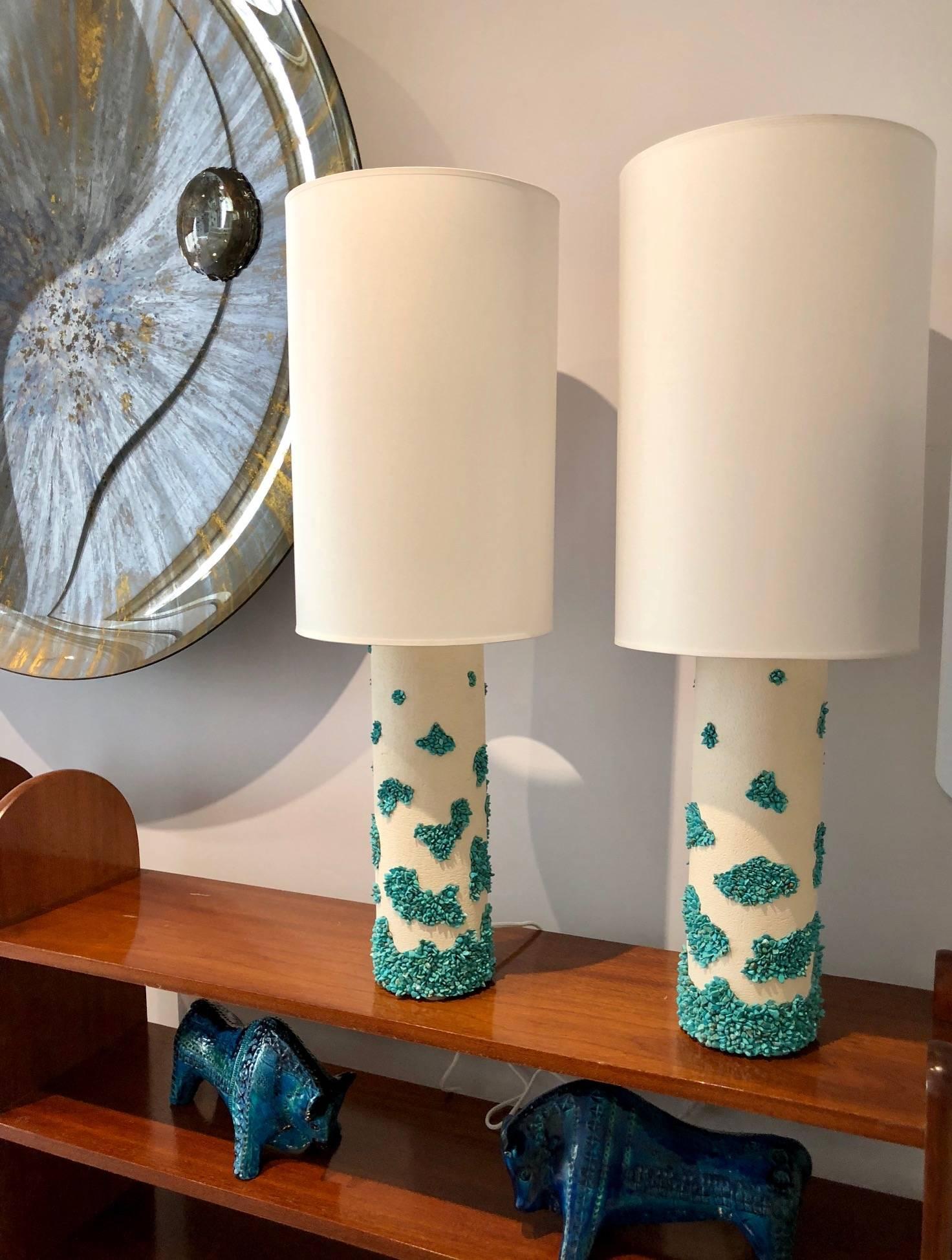 Pair of White Ceramic and Turquoise Howlite Lampes by Stdo 5