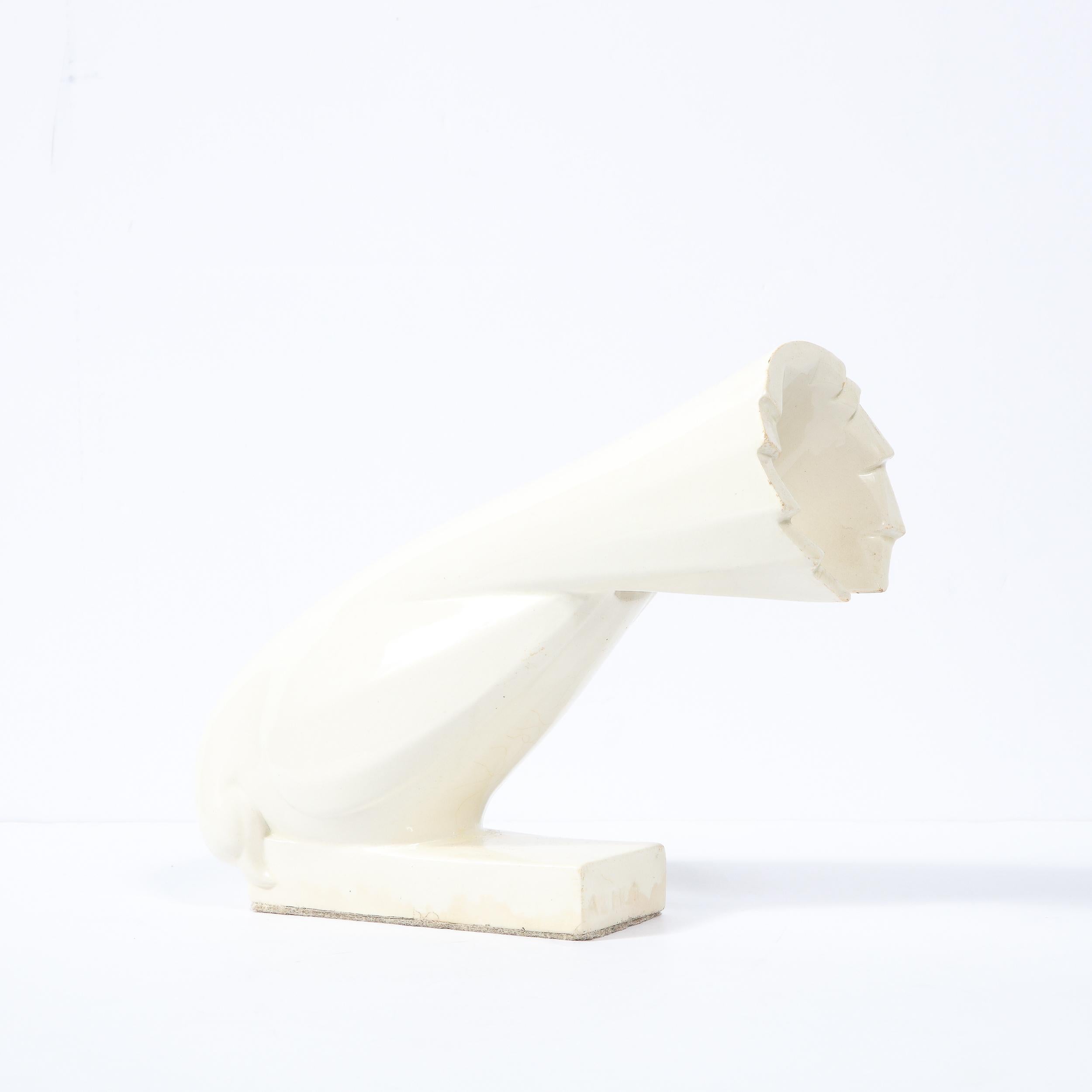 Pair of White Ceramic Dove Sculptures by Jacques Adnet For Sale 3