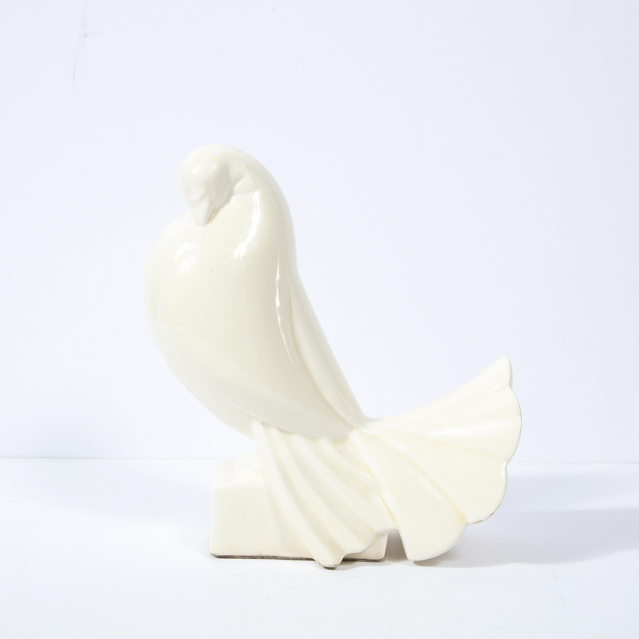 Mid-20th Century Pair of White Ceramic Dove Sculptures by Jacques Adnet For Sale