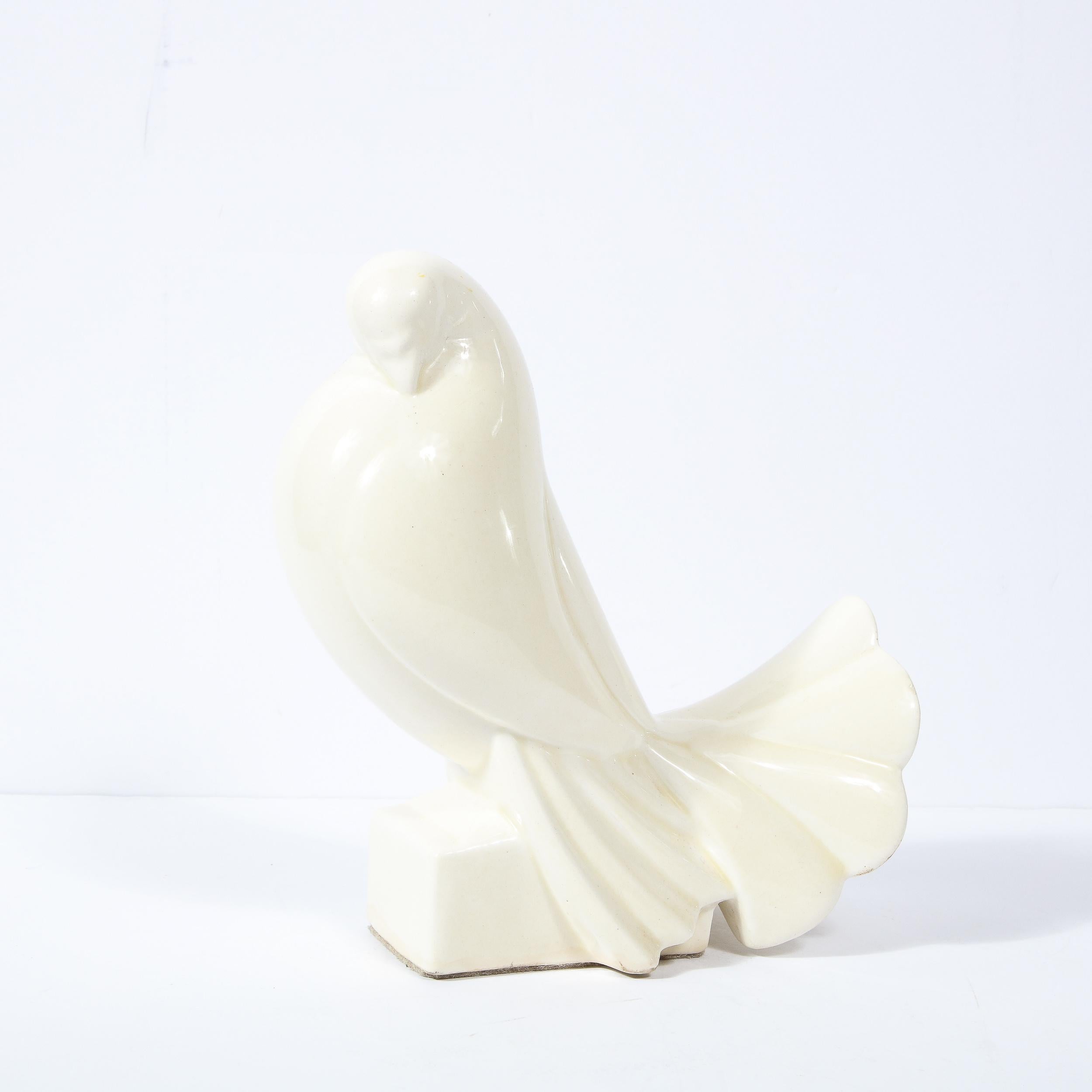 Pair of White Ceramic Dove Sculptures by Jacques Adnet For Sale 1