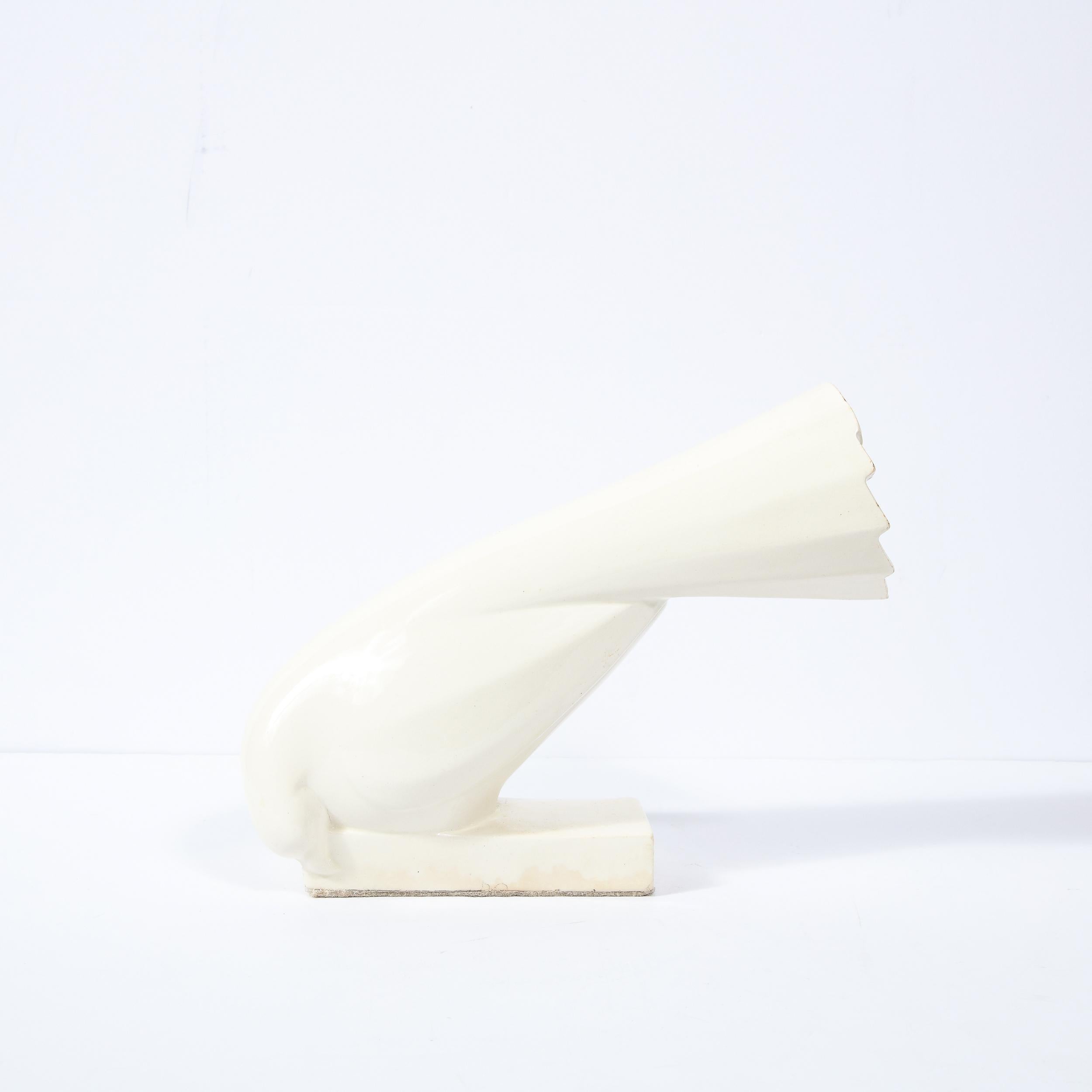 Pair of White Ceramic Dove Sculptures by Jacques Adnet For Sale 2