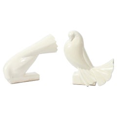 Vintage Pair of White Ceramic Dove Sculptures by Jacques Adnet