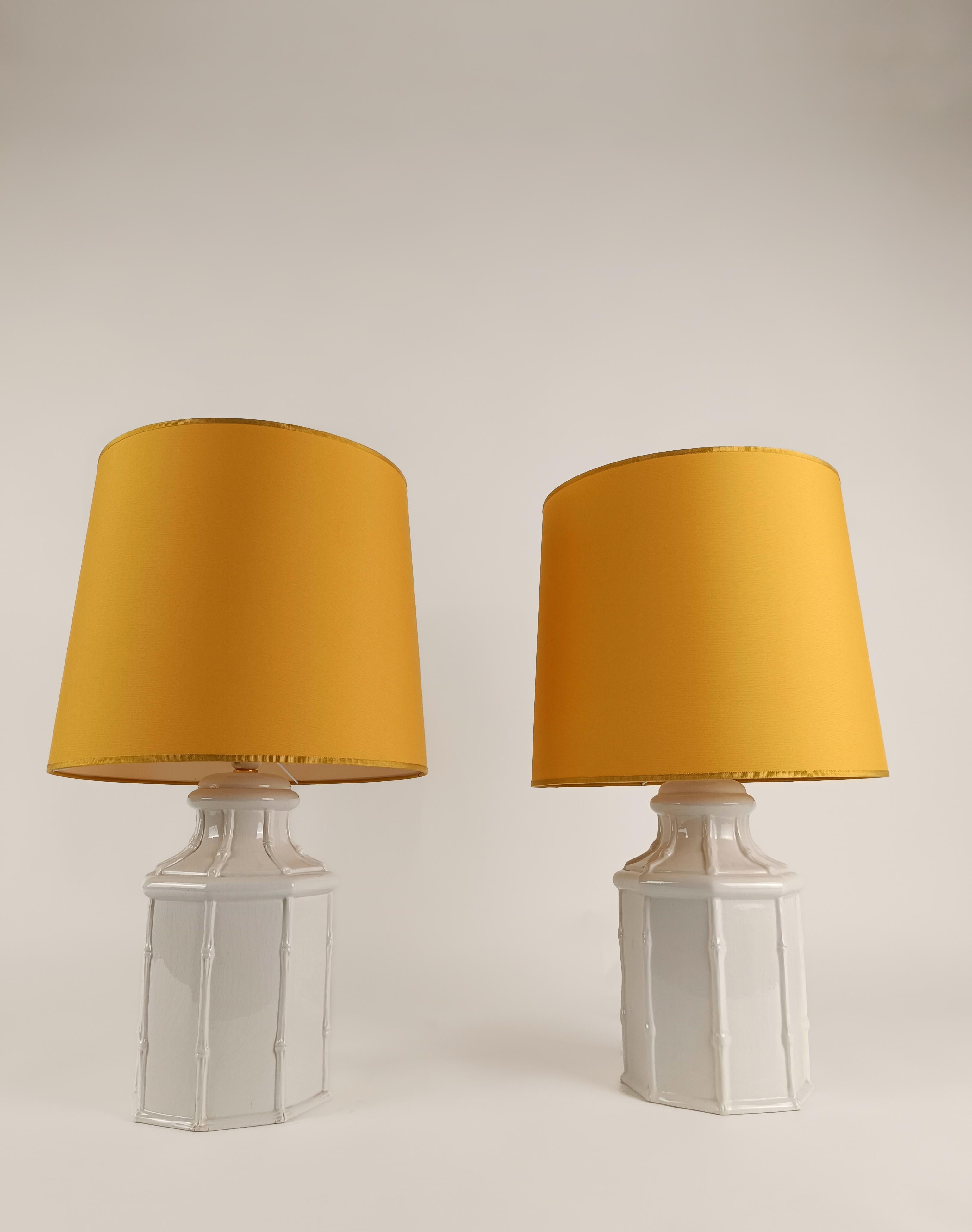 Pair of White Ceramic Faux Bamboo Table Lamps in Chinese Chippendale Style 5