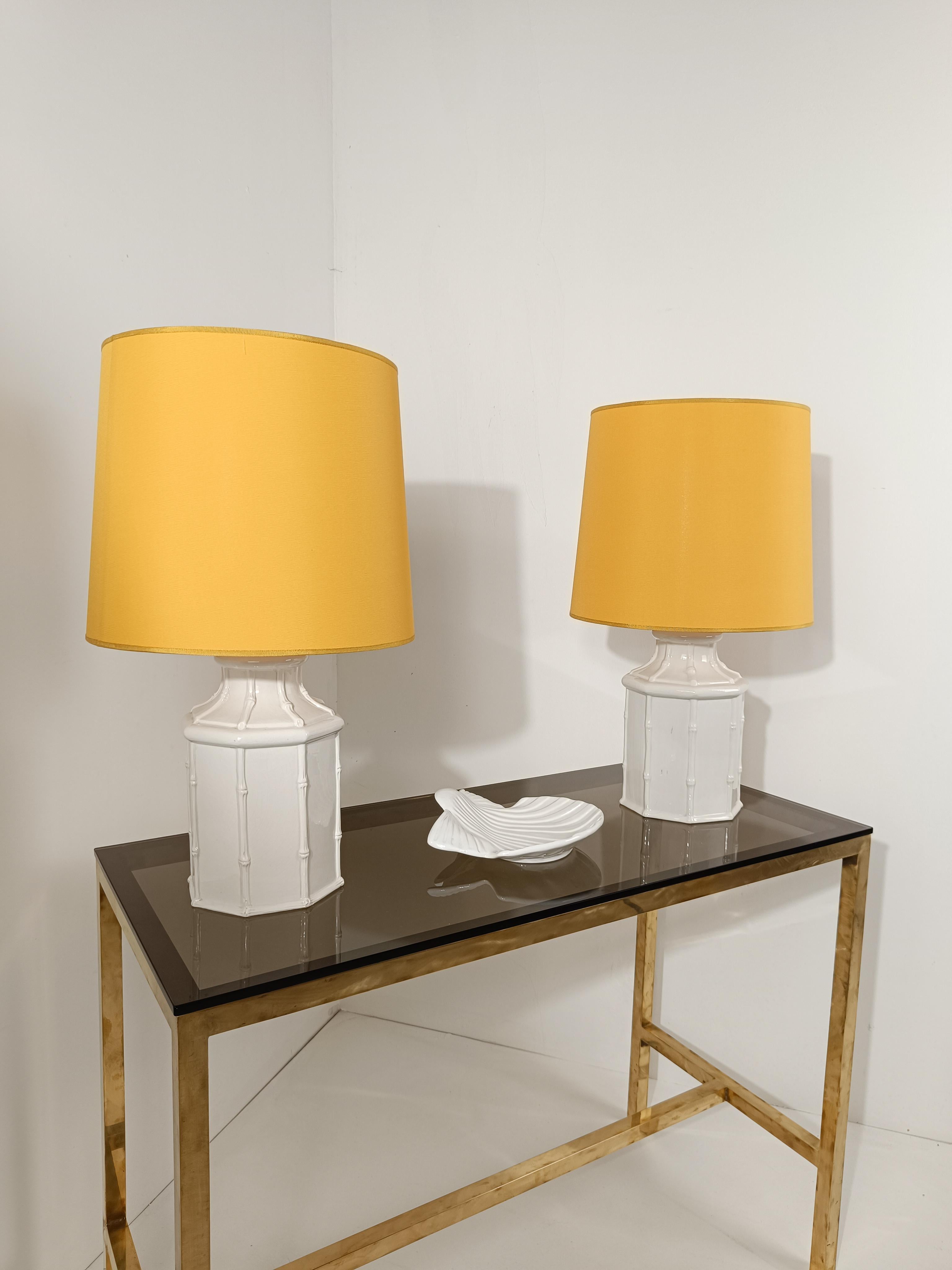 Pair of White Ceramic Faux Bamboo Table Lamps in Chinese Chippendale Style 7