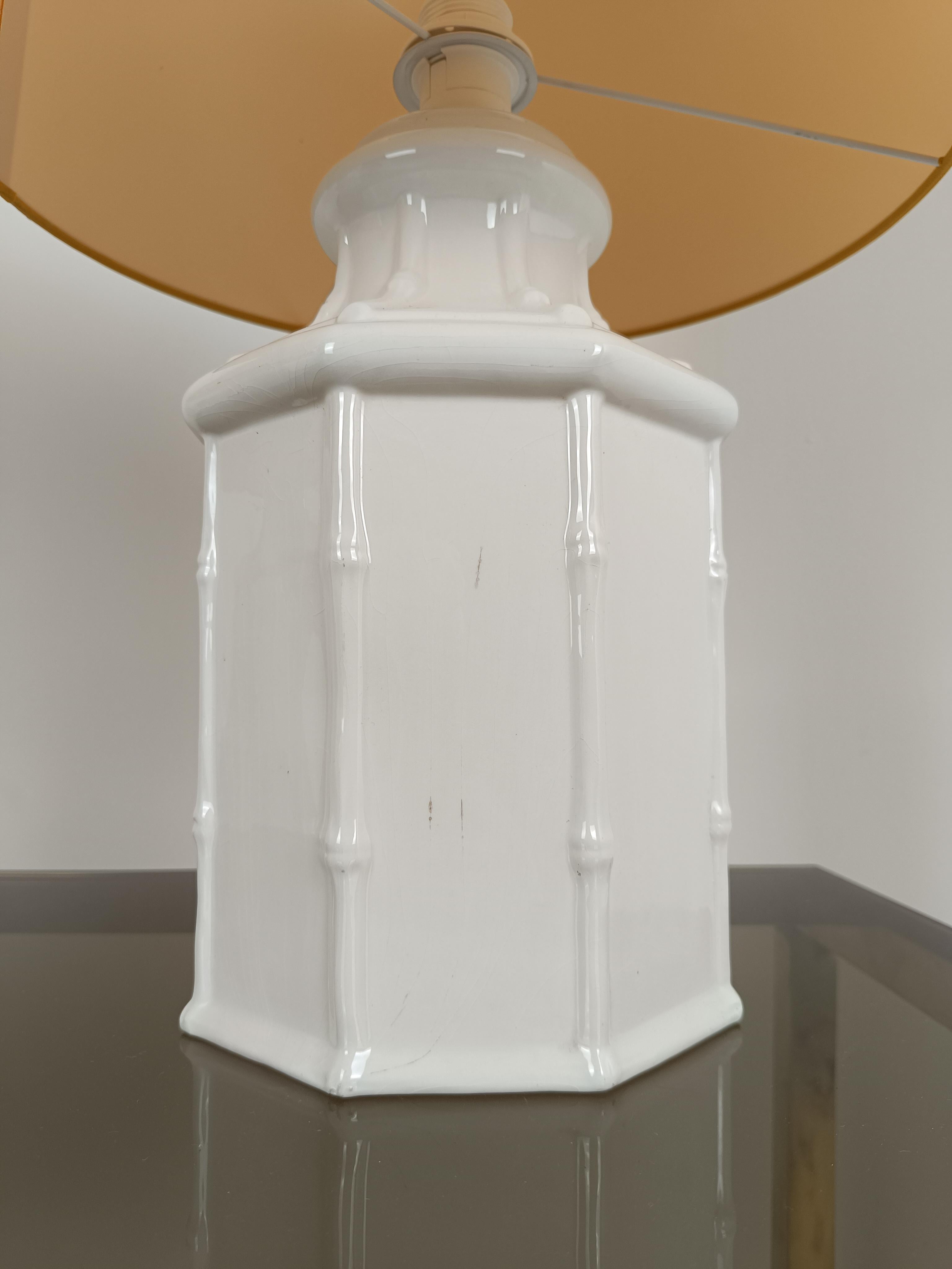 Pair of White Ceramic Faux Bamboo Table Lamps in Chinese Chippendale Style 2