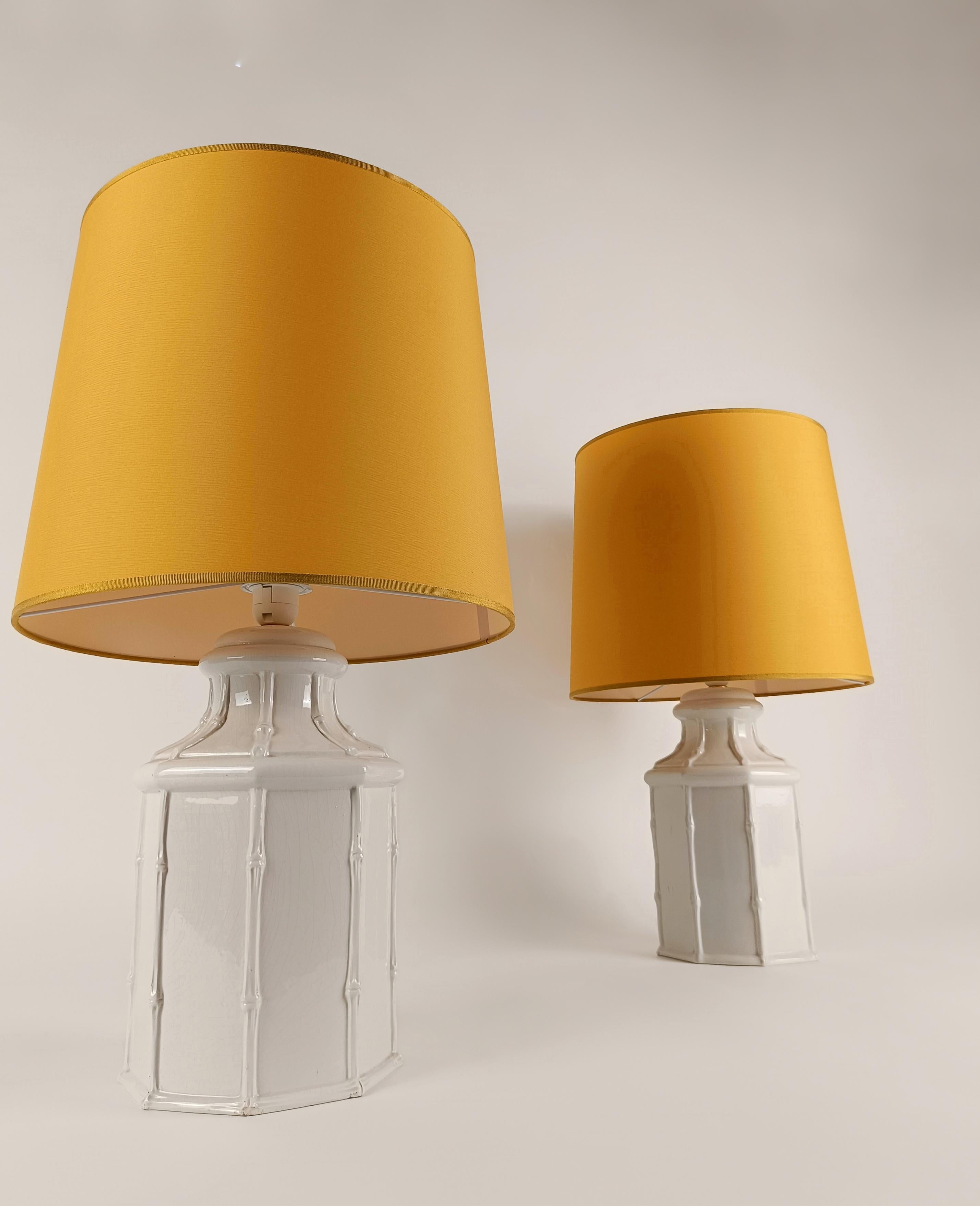 Pair of White Ceramic Faux Bamboo Table Lamps in Chinese Chippendale Style 3