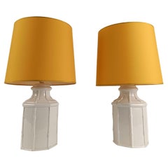 Pair of White Ceramic Faux Bamboo Table Lamps in Chinese Chippendale Style