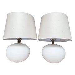 Pair of White Ceramic Globe Table Lamps Attributed to George Scatchard