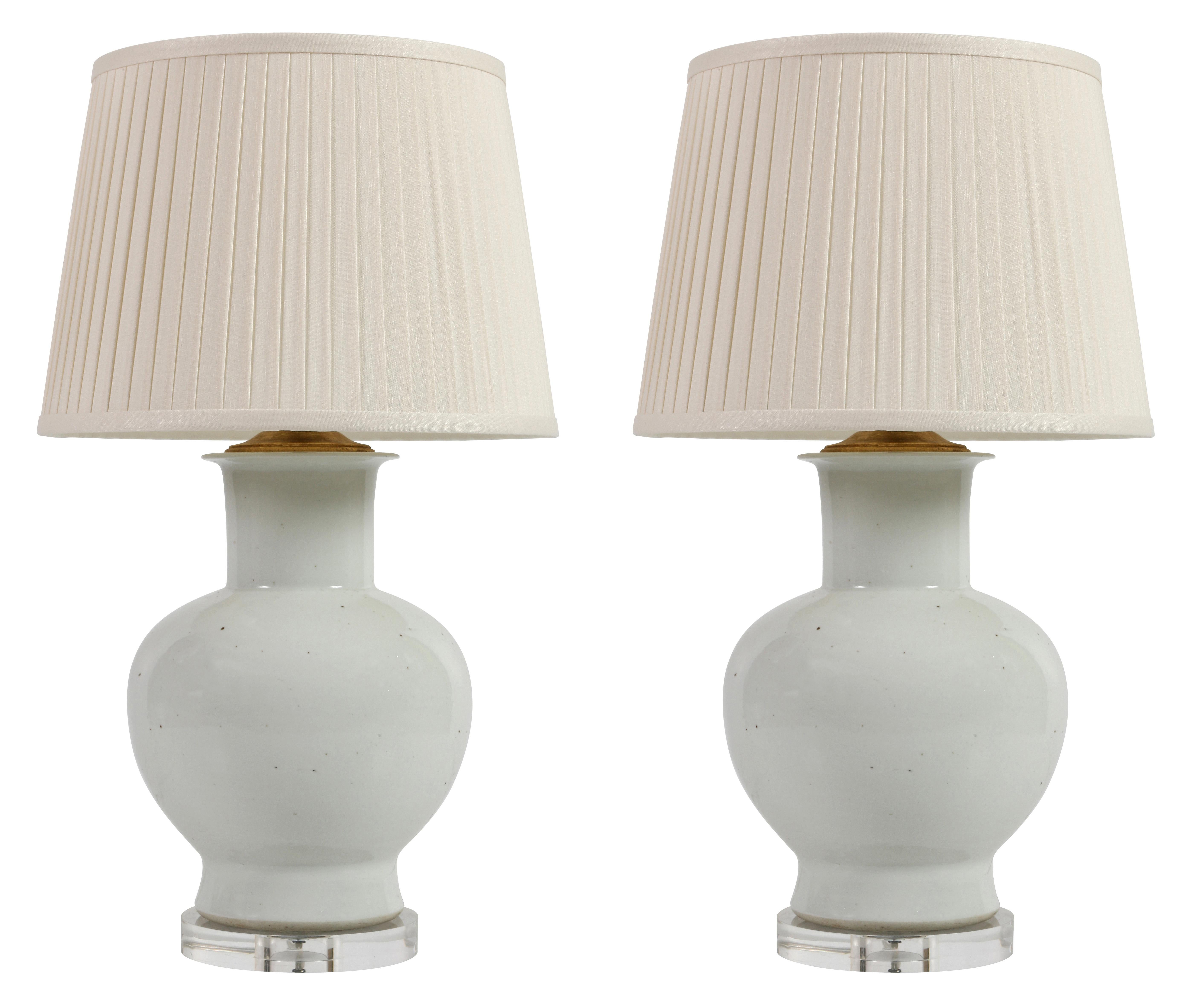 Chinese Pair of White Ceramic Lamps