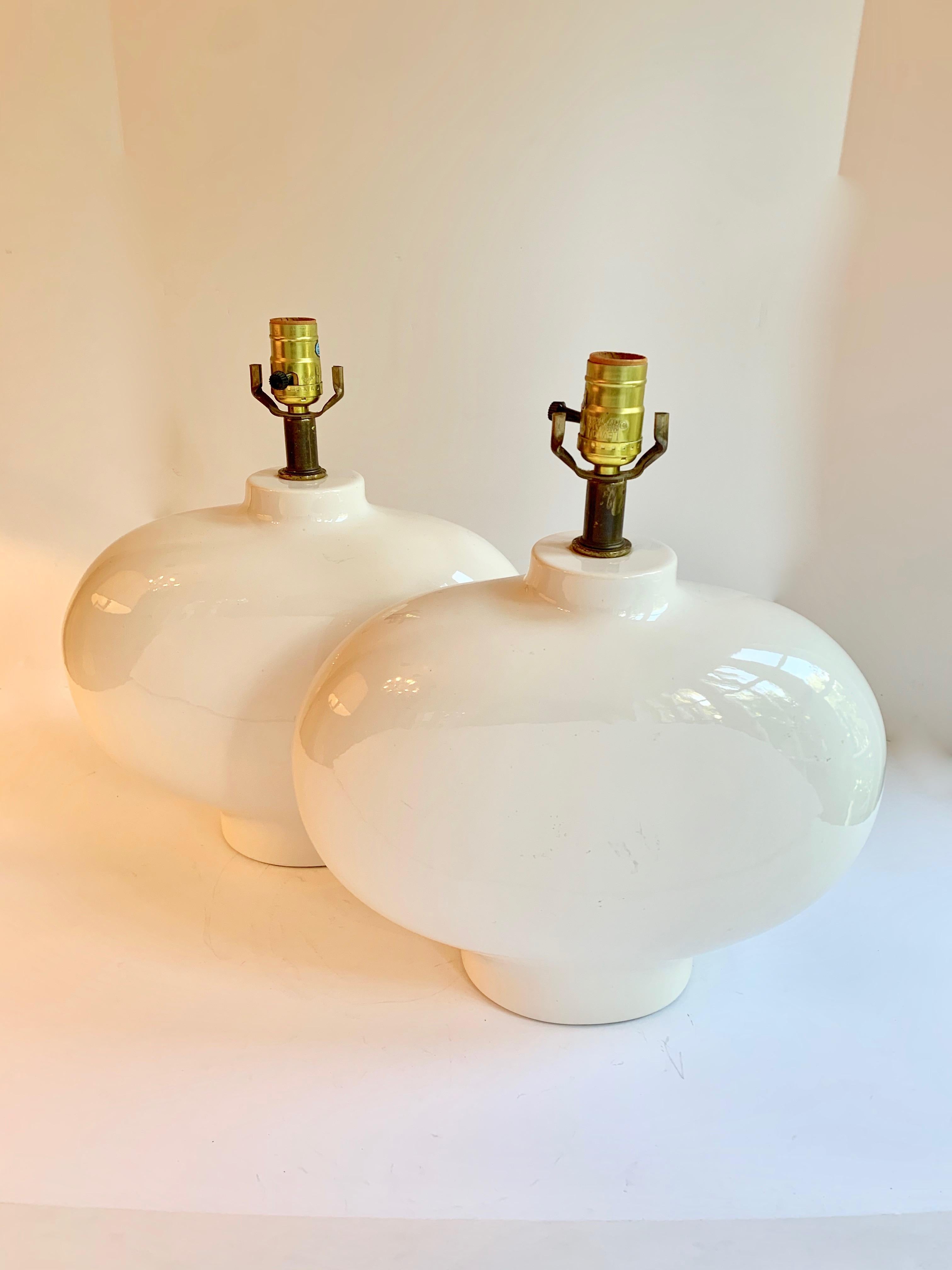 20th Century Pair of White Ceramic Lamps