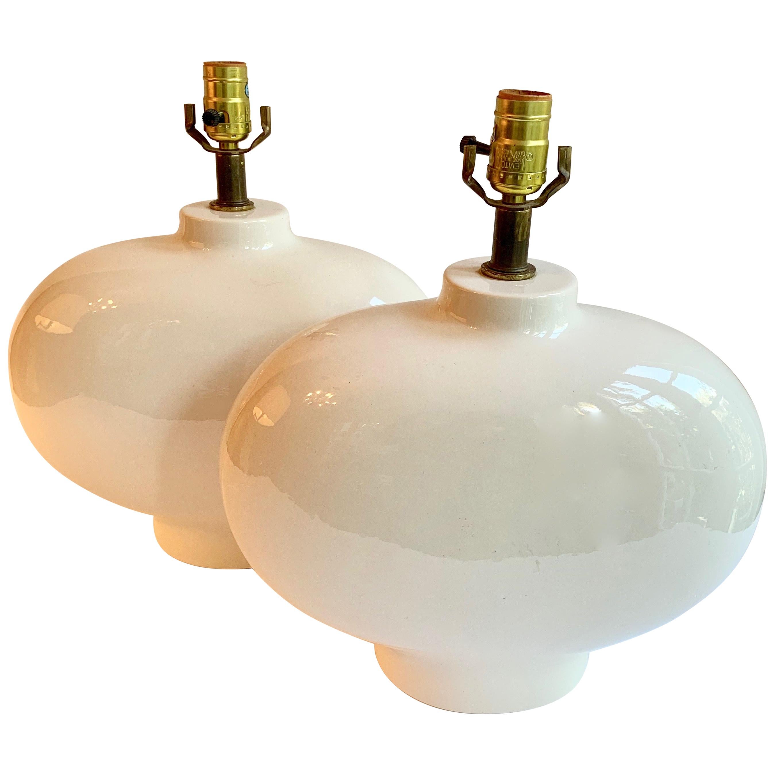 Pair of White Ceramic Lamps