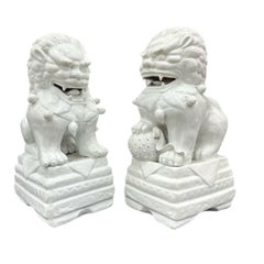 Pair of White Ceramic Lions