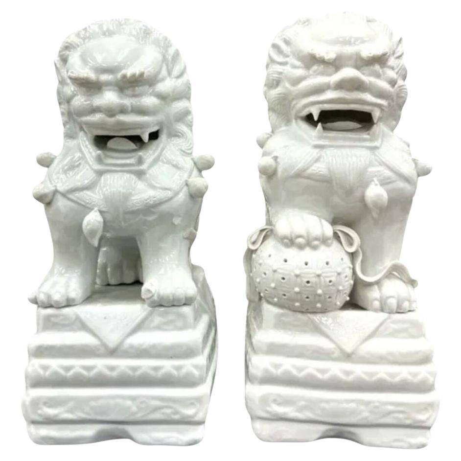 Pair of White Ceramic Lions