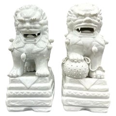 Pair of White Ceramic Lions