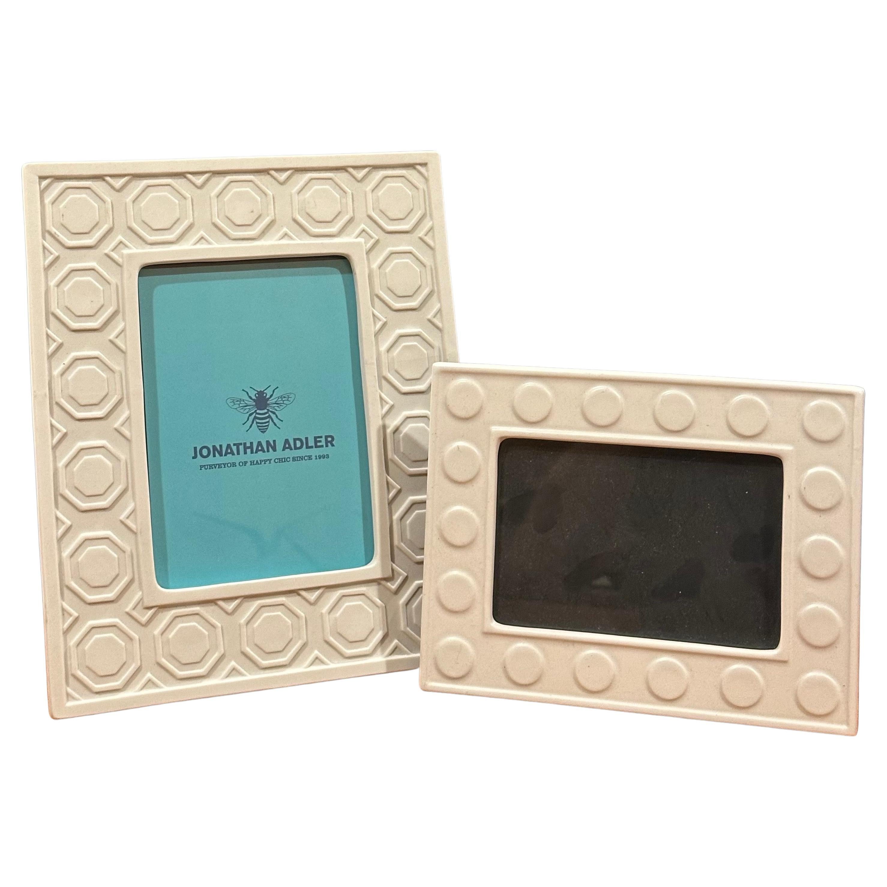 Pair of White Ceramic Picture Frames by Jonathan Adler  For Sale