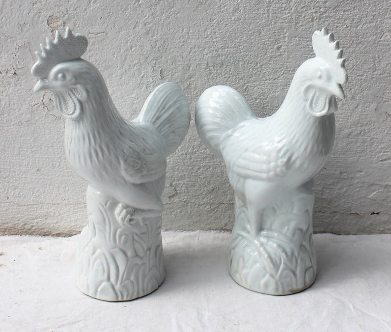 Pair of White Ceramic Roosters For Sale at 1stDibs ceramic roosters