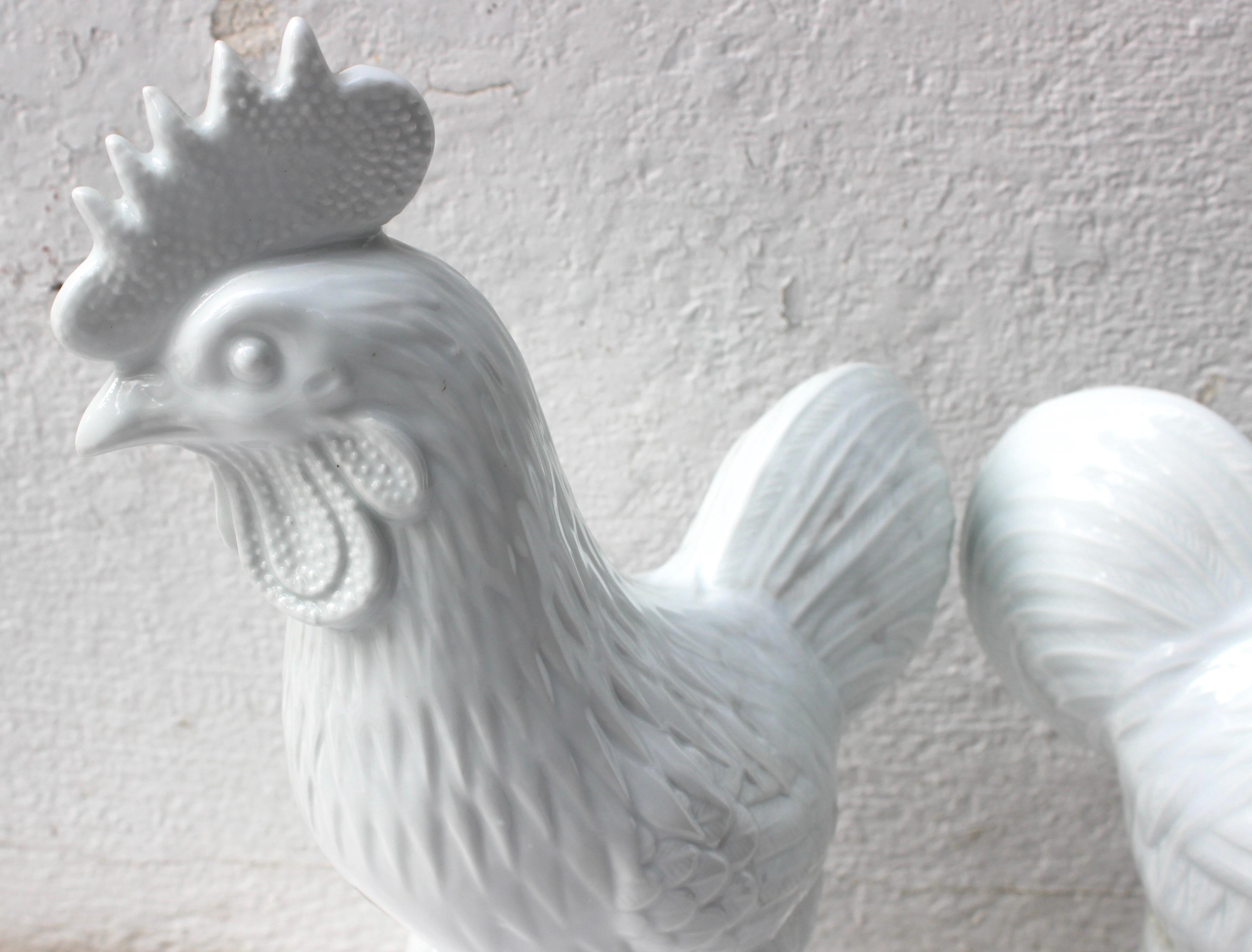 20th Century Pair of White Ceramic Roosters For Sale
