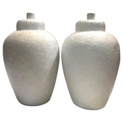 Vintage Pair of White Ceramic Table Lamps