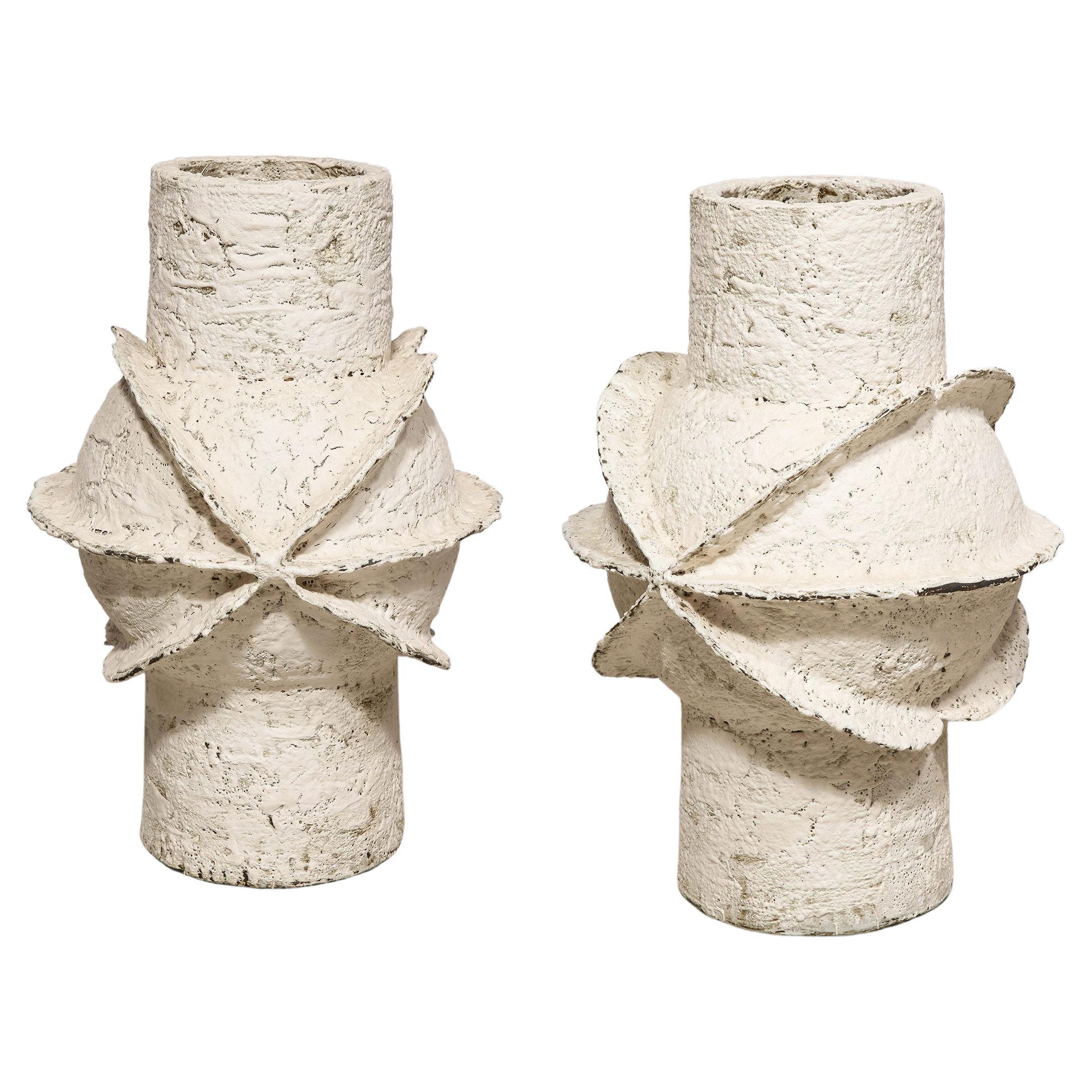 Pair of White Ceramic Vases by Shizue Imai