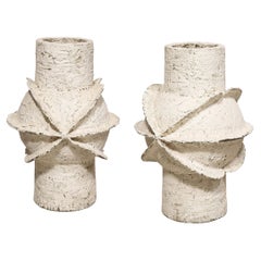 Pair of White Ceramic Vases by Shizue Imai