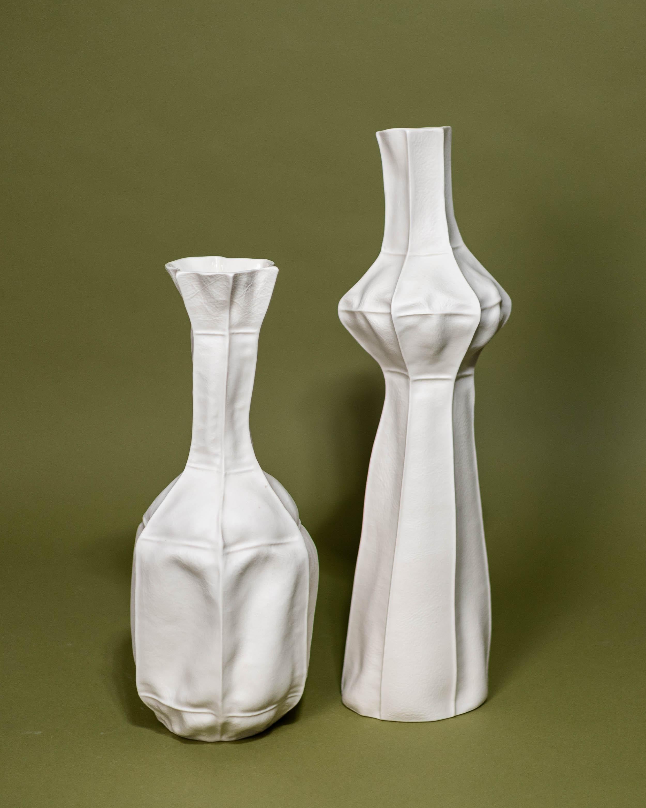 American Pair of Sculptural White Ceramic Kawa Vases, by Luft Tanaka, organic, porcelain For Sale