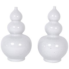 Pair of White Chinese Porcelain Style Triple Gourd Chinese Vases