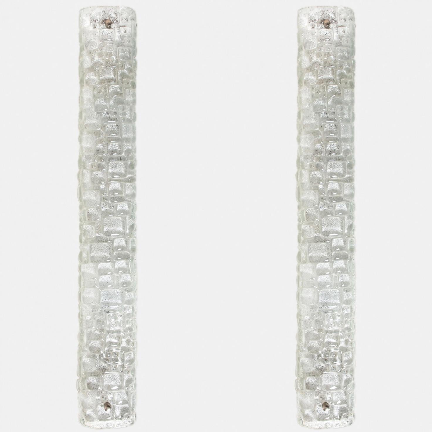 Pair of White Clear Bubbled Glass Wall Lights by Hillebrand, Germany, 1960s For Sale 4