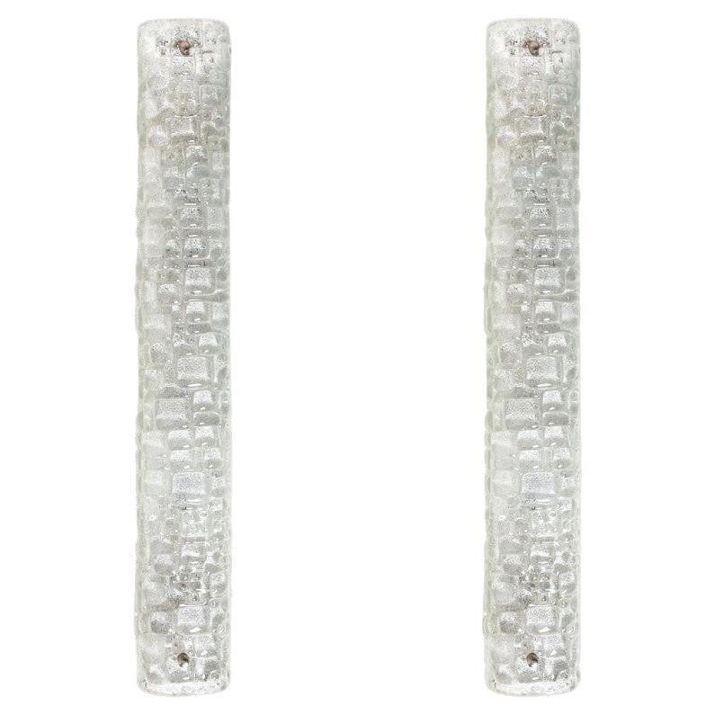 Pair of White Clear Bubbled Glass Wall Lights by Hillebrand, Germany, 1960s