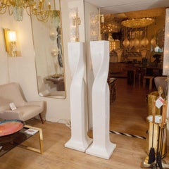 Pair of White Composite Plaster Floor Lamps
