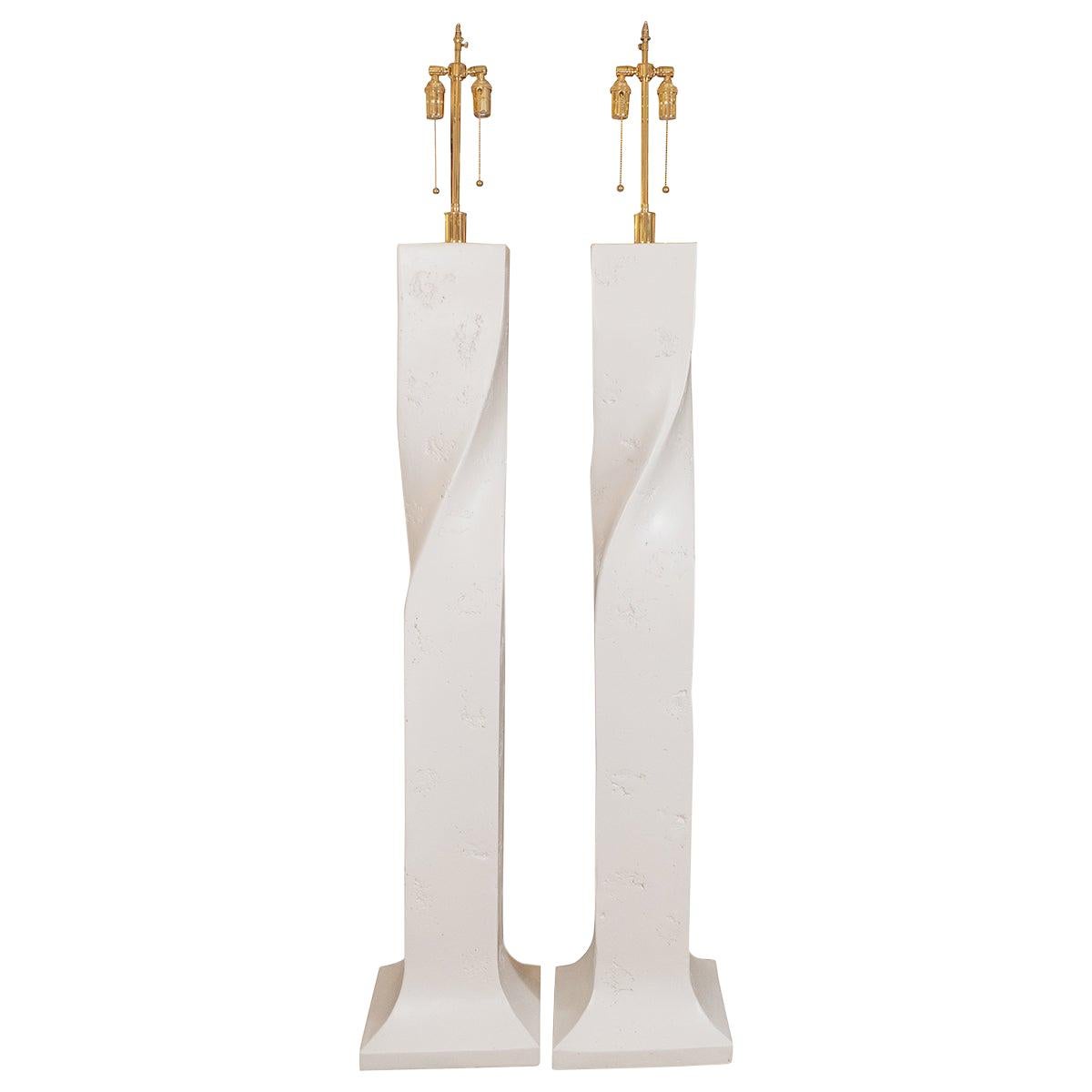 Pair of White Composite Plaster Floor Lamps For Sale