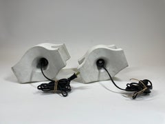 Pair of White Concrete Spotlight Table Lamps