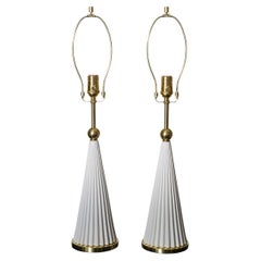 Pair of white conical metal table lamps