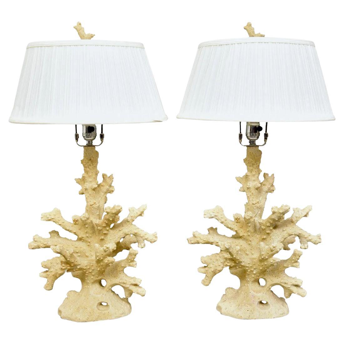Pair of White Coral Form Table Lamps