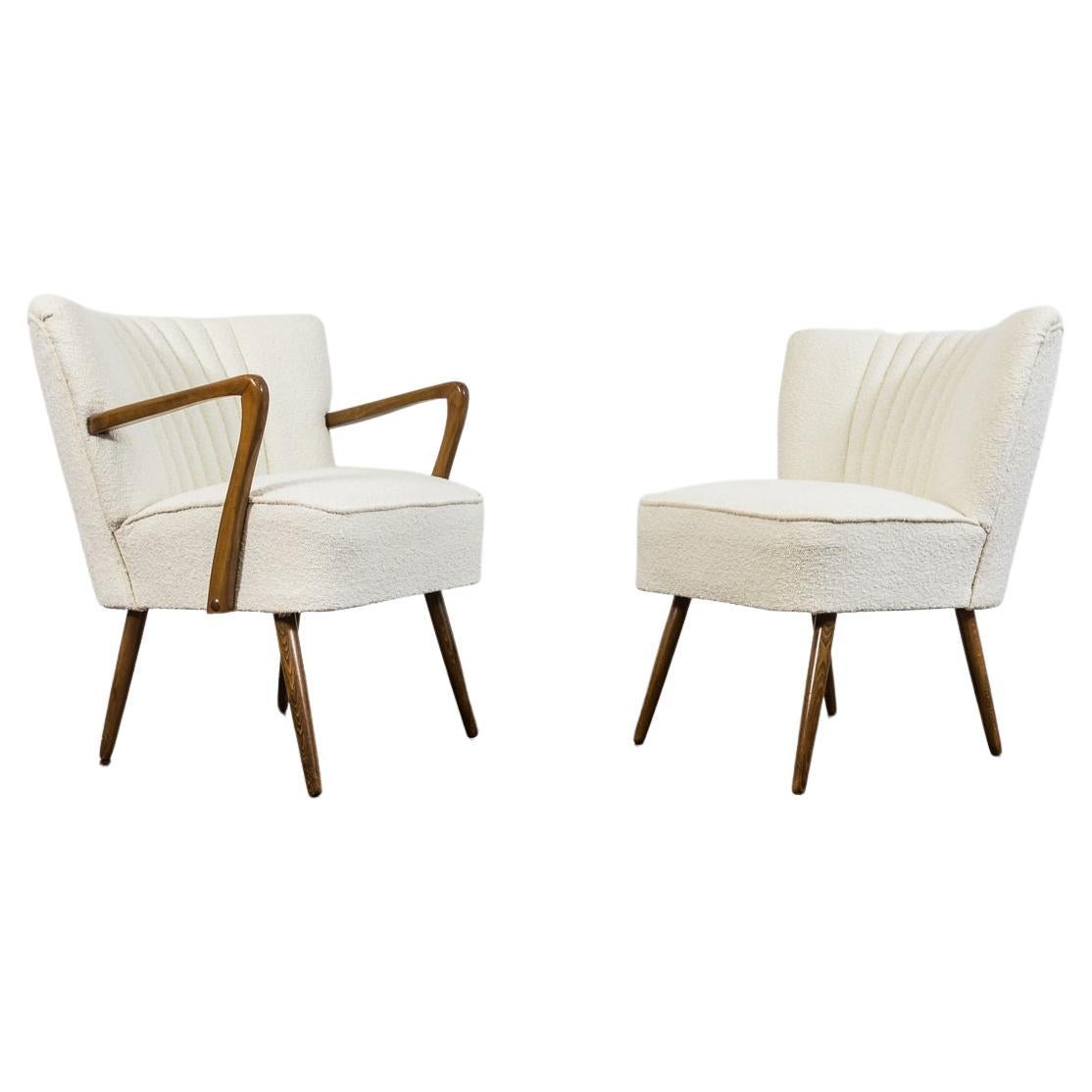 Pair of White Cream Bouclé Cocktail Chairs, 1950s