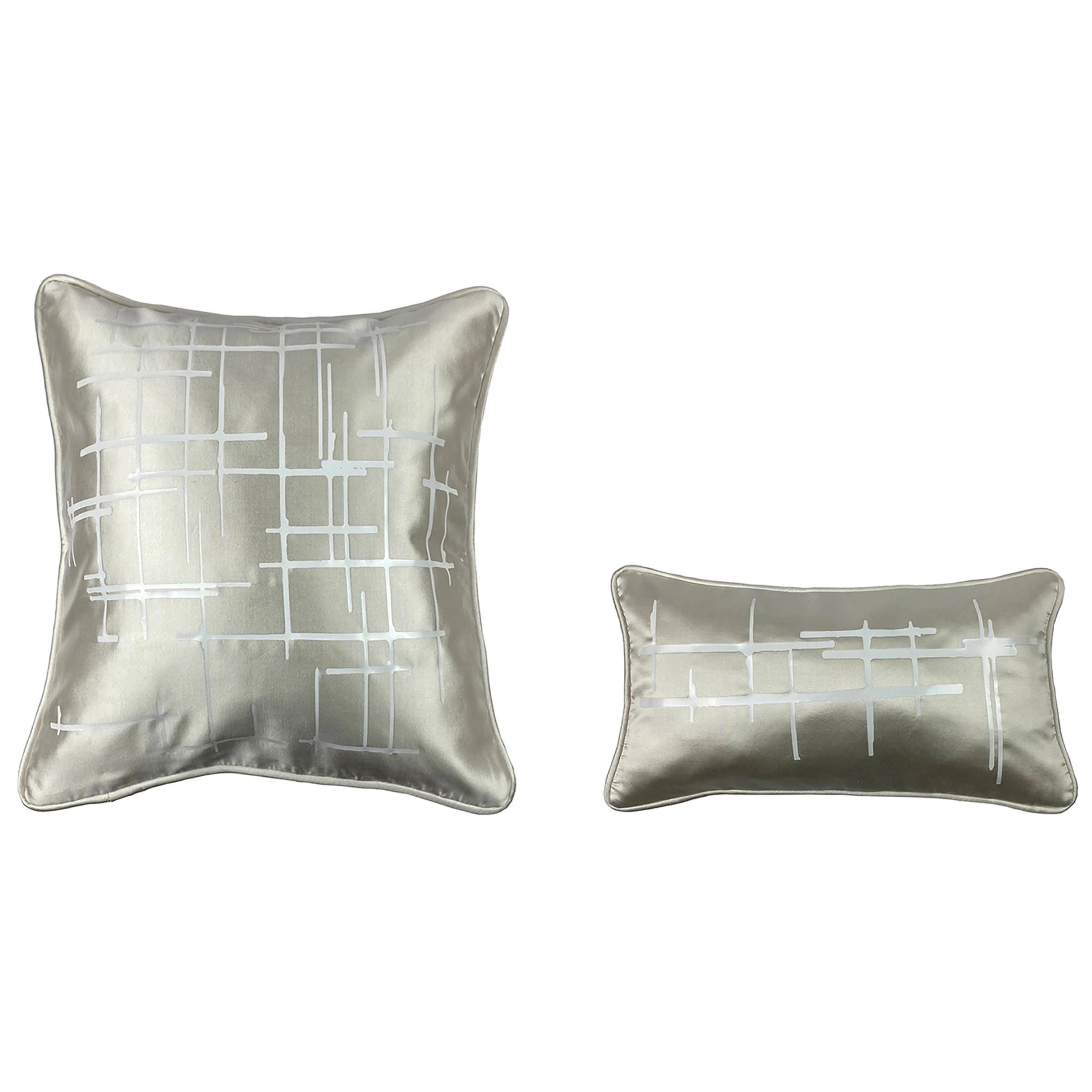 Pair of White Criss Cross Off- White Silk Wool Throw Pillows For Sale