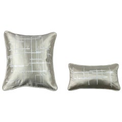 Pair of White Criss Cross Off- White Silk Wool Throw Pillows