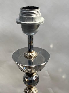 Pair of White Crystal Lamp Bases with Silver Bronze