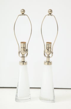 Pair of White Crystal Lamps by Orrefors