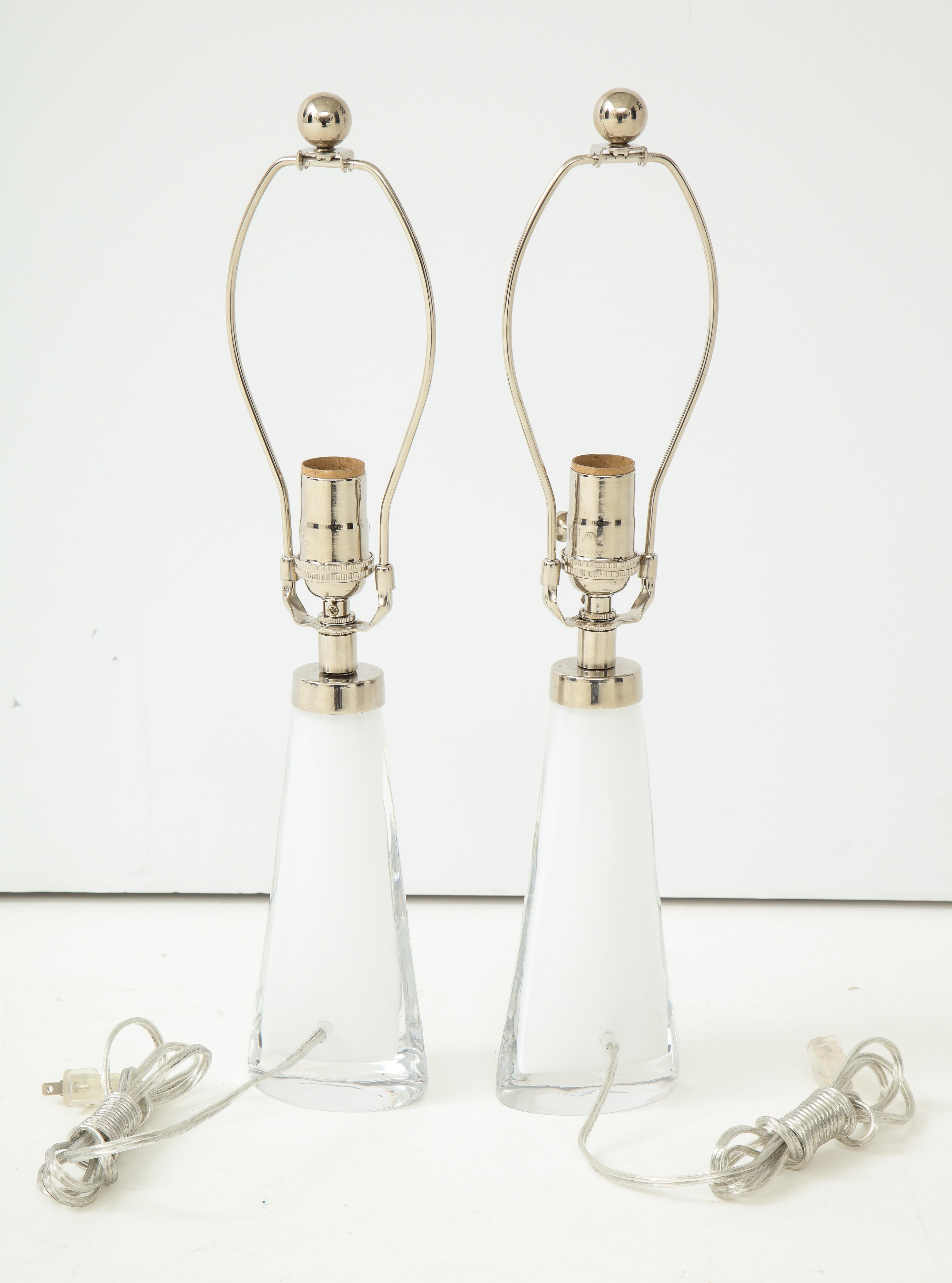 Scandinavian Modern Pair of White Crystal Lamps by Orrefors For Sale