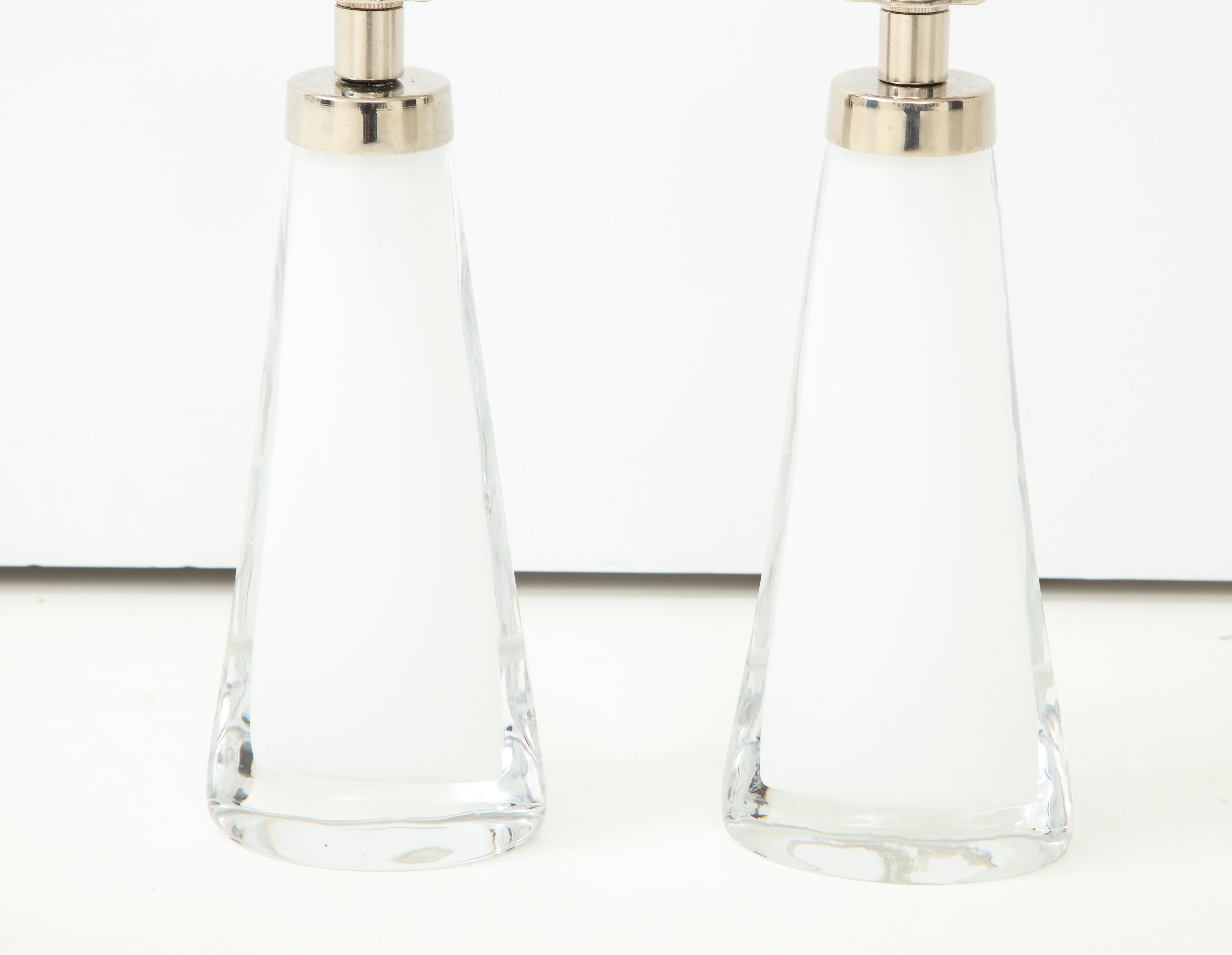 Swedish Pair of White Crystal Lamps by Orrefors For Sale