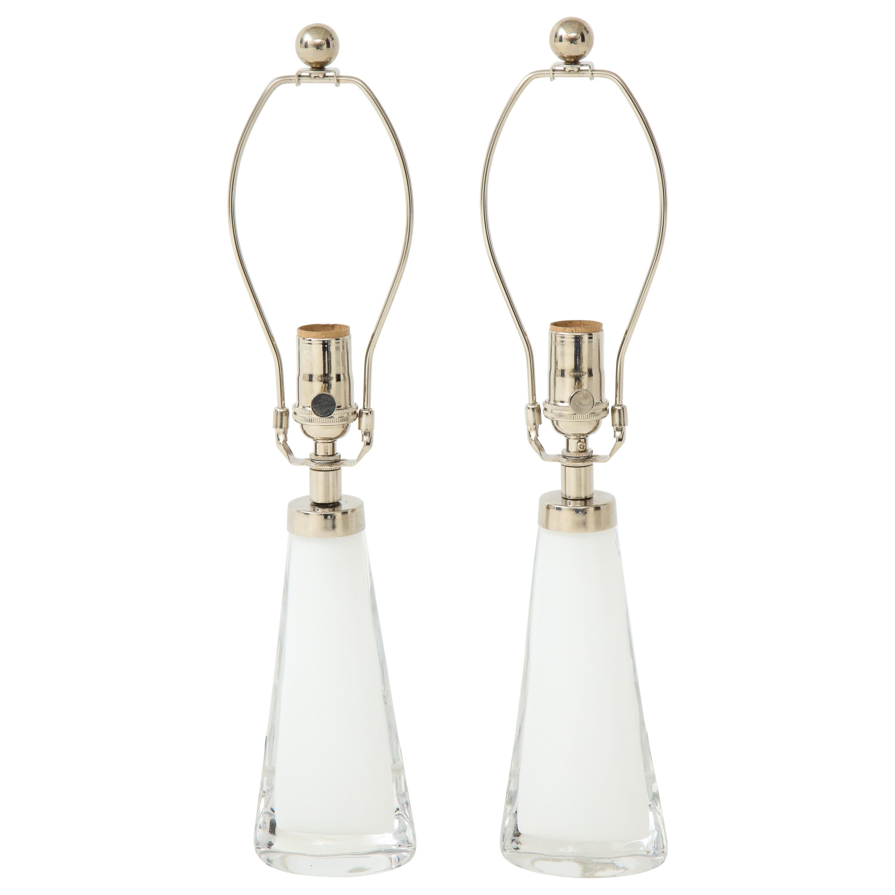 Pair of White Crystal Lamps by Orrefors For Sale