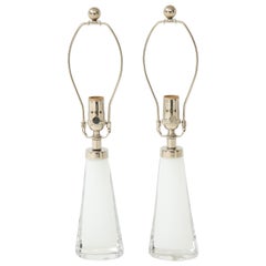 Retro Pair of White Crystal Lamps by Orrefors