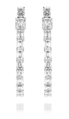 Pair of White Diamond Hoop Earrings Set in 18K White Gold