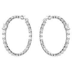 Pair of White Diamond Hoop Earrings Set in 18K White Gold