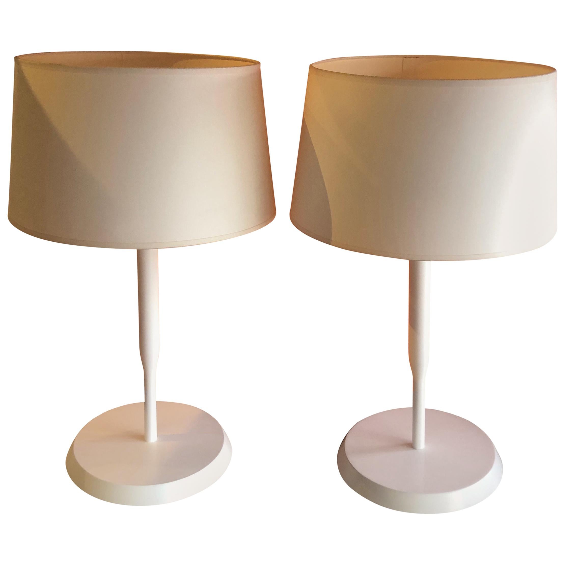 Pair of White "Dorset" Table Lamps by Eric Jourdan for Ligne Roset