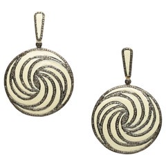 Pair of White Enamel and Diamond Dangle Earrings