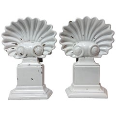 Pair of White Enamel Shell Andirons