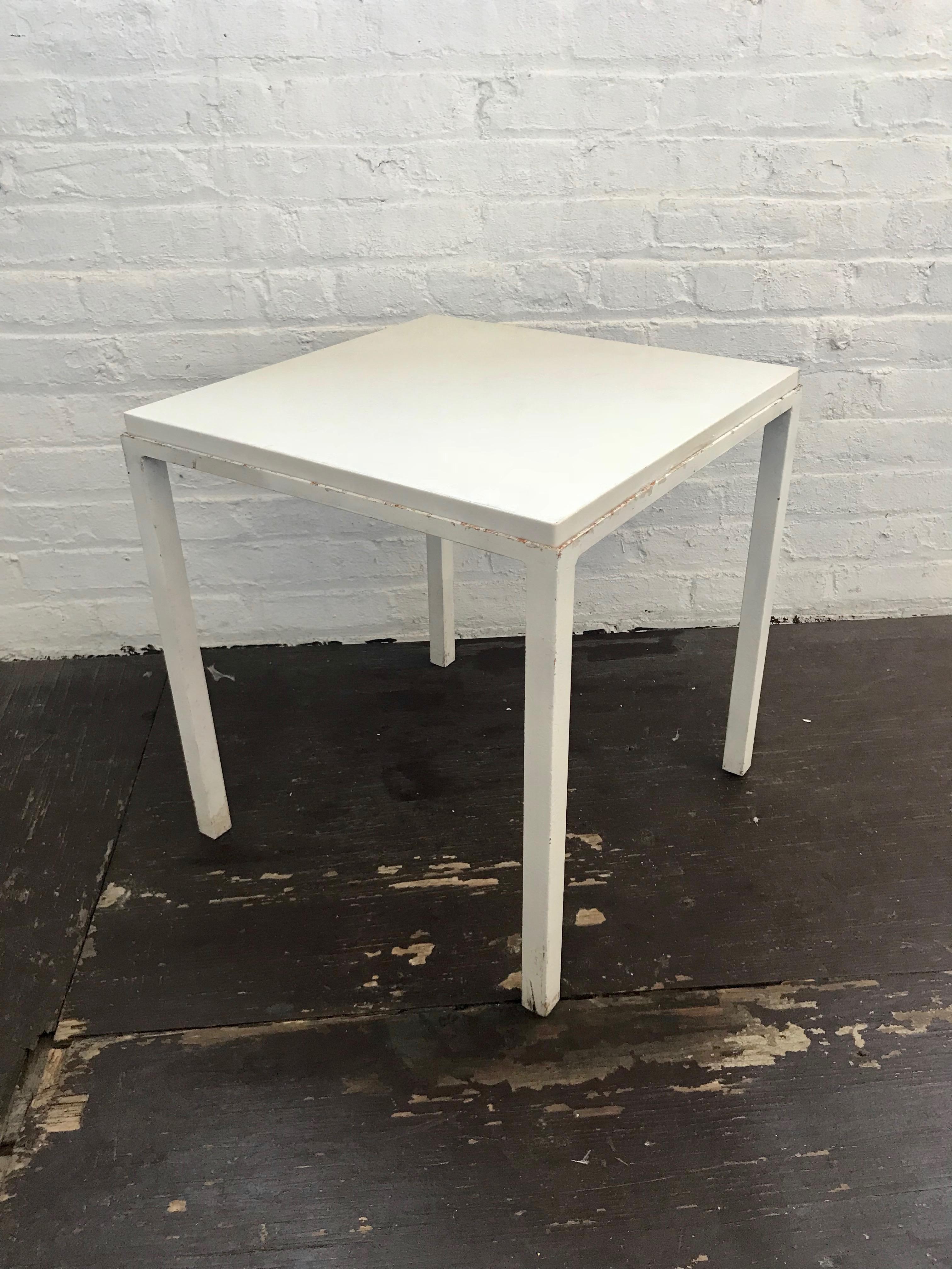 Pair of White Enameled Metal and Granite Side Tables, USA, circa 1955 For Sale 11