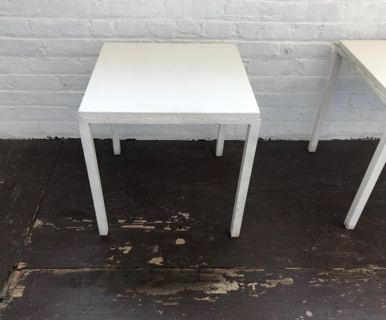 Pair of White Enameled Metal and Granite Side Tables, USA, circa 1955