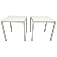 Used Pair of White Enameled Metal and Granite Side Tables, USA, circa 1955